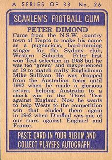 1964 Scanlens NRL #26 Peter Dimond Back